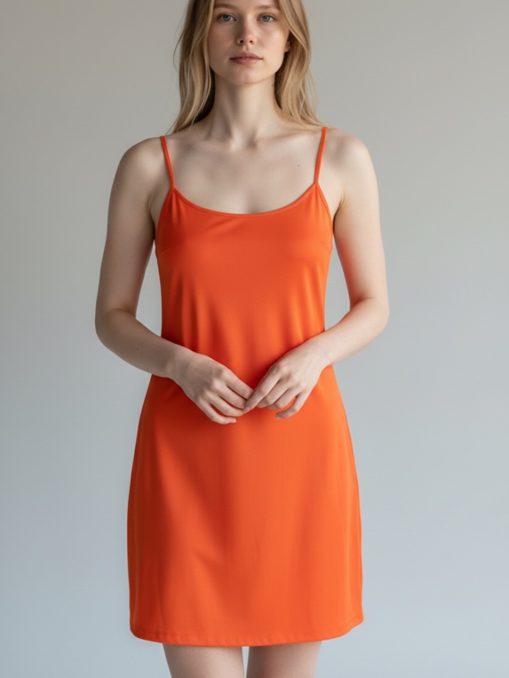 LC Lauren Conrad Orange Satin V-Neck Slip Dress Size Large